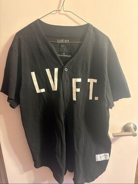 Live Fit Black LVFT. Men's Button Baseball Jersey